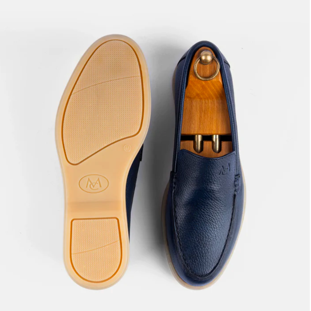 Mocassin City Walk Cuir Grainé Bleu