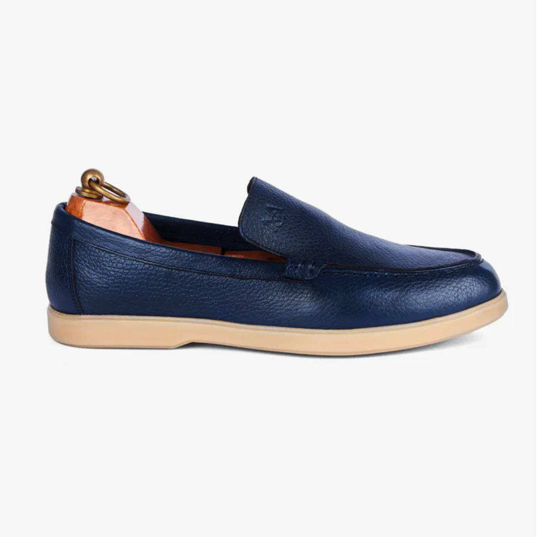 Mocassin City Walk Cuir Grainé Bleu
