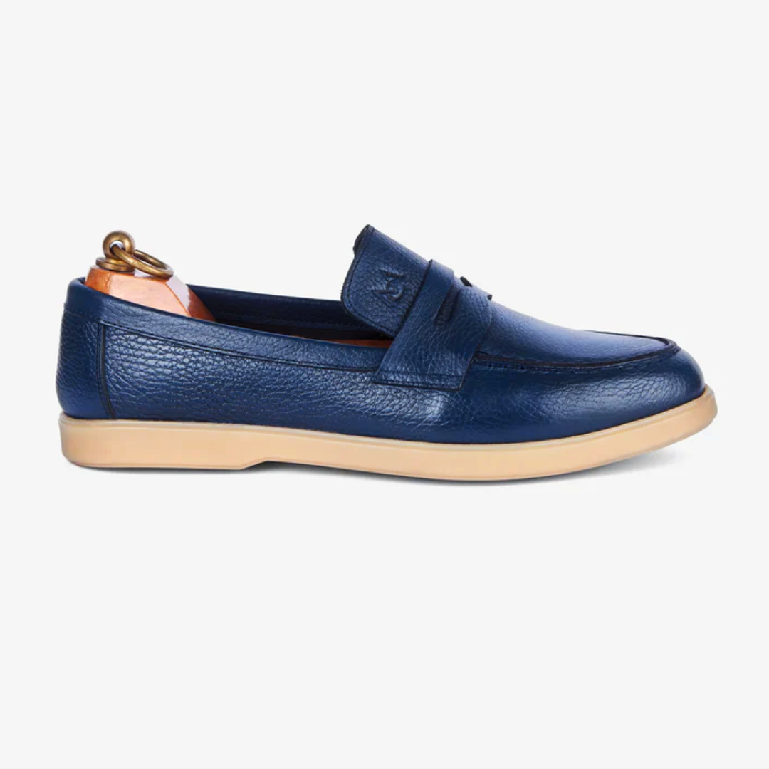 Mocassin City Walk Cuir Grainé Bleu
