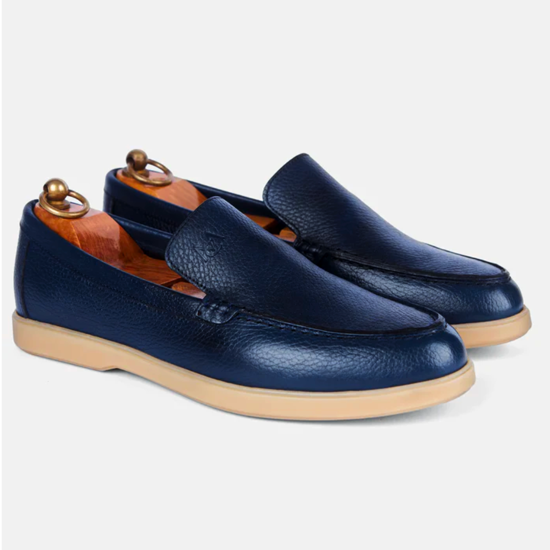 Mocassin City Walk Cuir Grainé Bleu