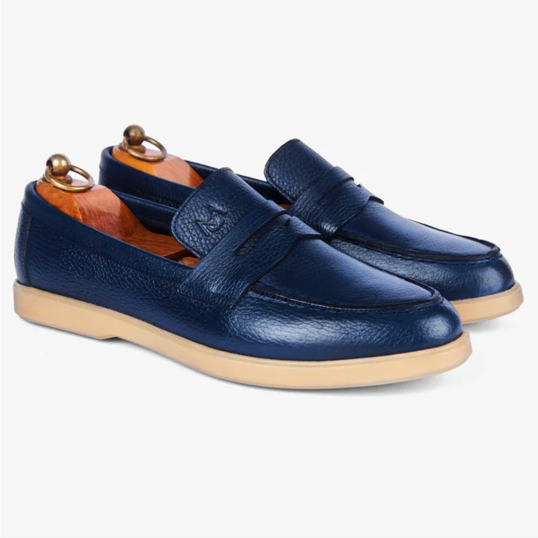 Mocassin City Walk Cuir Grainé Bleu