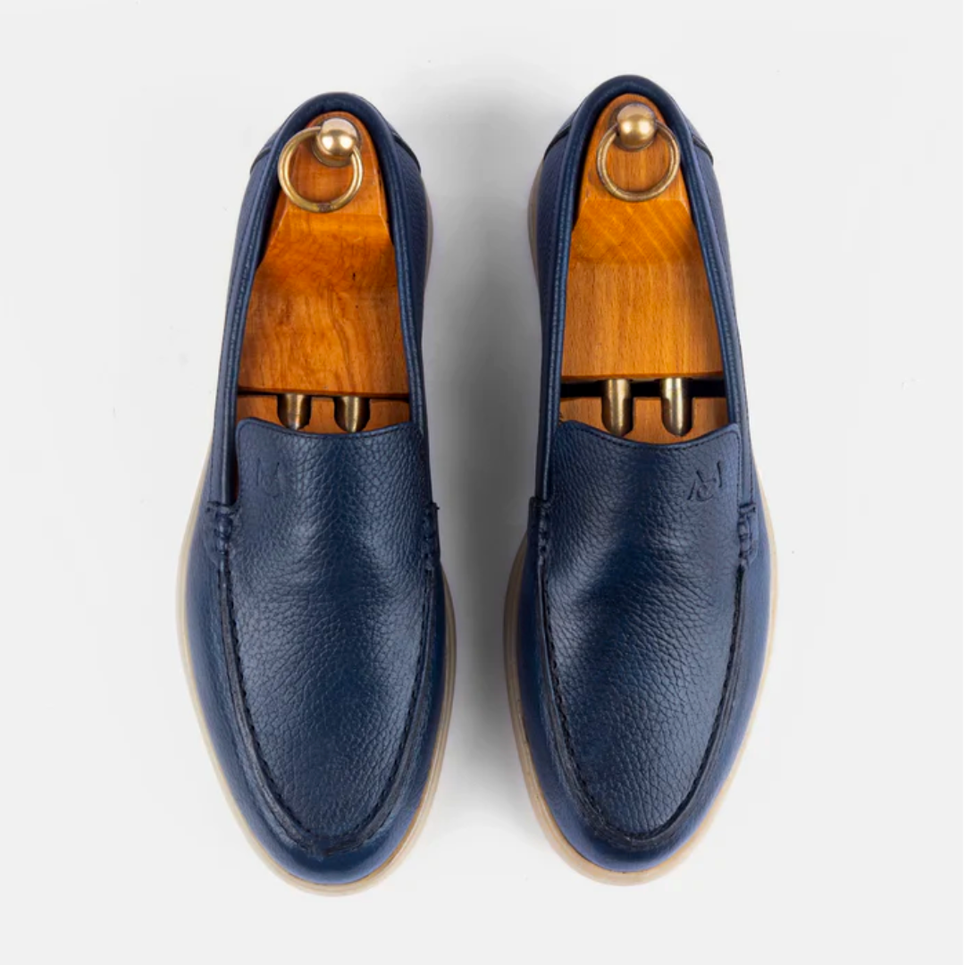 Mocassin City Walk Cuir Grainé Bleu