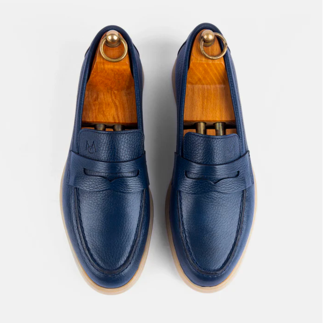 Mocassin City Walk Cuir Grainé Bleu