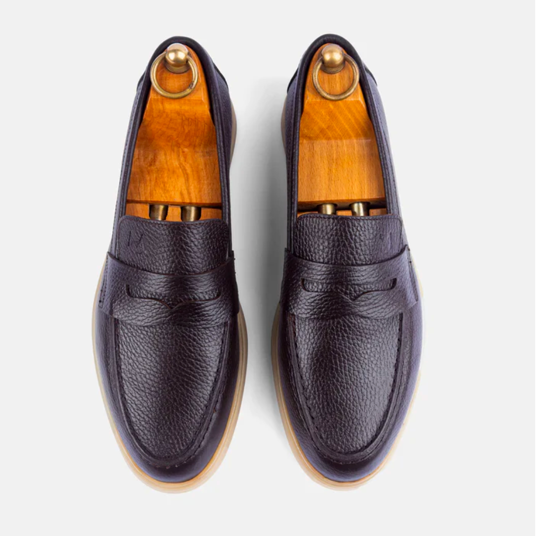 Mocassin City Walk Cuir Grainé Marron Foncé