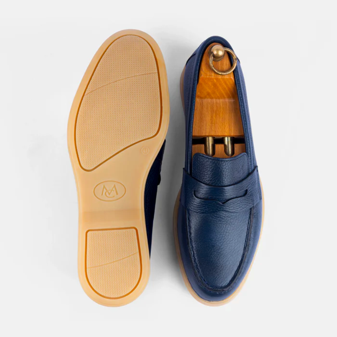Mocassin City Walk Cuir Grainé Bleu